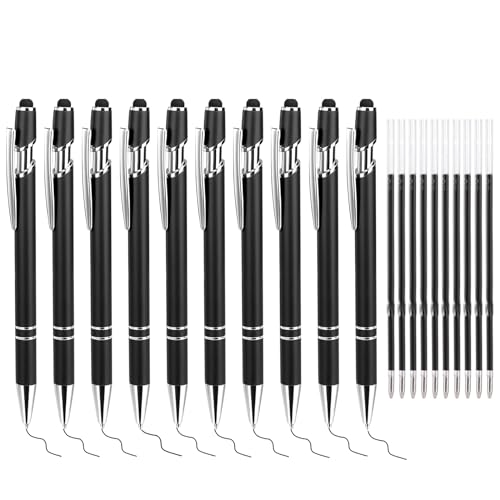 Catelves 10 Stück Kugelschreiber Metall 1,0mm Schwarz, Kugelschreiber Premium, Kugelschreiber Hochwertig, Kugelschreiber mit Touchpen, Kugelschreiber Set mit 10 Nachfüllen für Büro, Schule(Schwarz) von Catelves