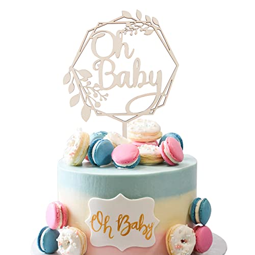 Catelves 2 Stück Holz Oh Baby Cake Topper, Oh Baby Deko, Oh Baby Kuchen Topper, Tortendeko Baby, Cake Topper Baby, Tortendeko Babyparty, Baby Cupcake Toppers für Baby Shower Baby Geburt Babyparty von Catelves