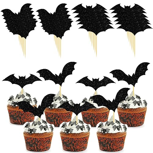 Catelves 24 Stück Tortendeko Halloween Cupcake Toppers Fledermaus Deko, Fledermaus Muffins Deko, Halloween Kuchen Dekoration, Halloween Deko Horror, Halloween Dekoration Fledermaus Themed Horror Party von Catelves