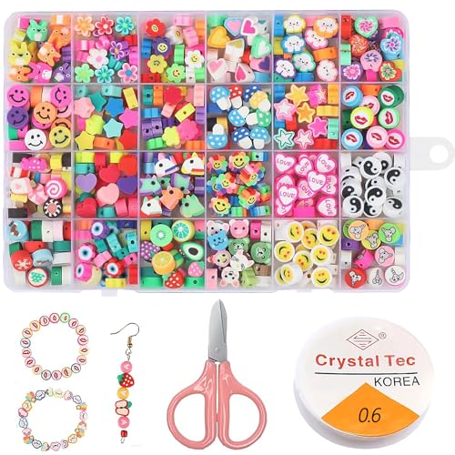 Catelves 240 Stück Weiche Keramik Perlen Set Beads for Bracelets, 24-Stile Animal Devil's Eye Cartoon Armband Perlen, Mädchen DIY Friendship Bracelet Kit, Perlen Armbänder Selber Machen/Ohrringe Beads von Catelves