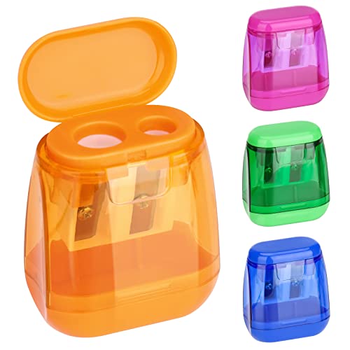 Catelves 4 Stück 4 Farben Anspitzer mit Behälter,Anspitzer Kinder,Bleistiftspitzer,Bunter Doppelloch-Bleistiftspitzer und Manueller Pencil Sharpener,Oval Spitzer für Schule Büro von Catelves