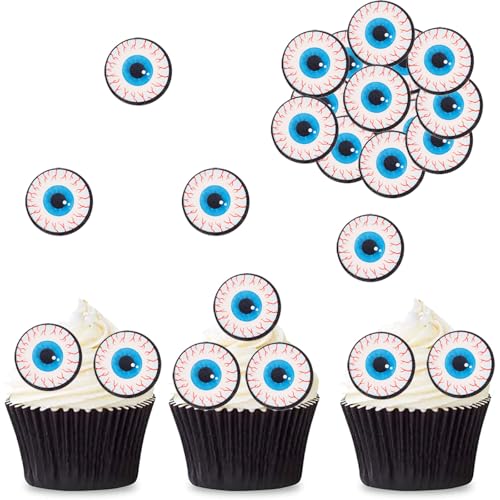 Catelves 48 Stück Essbare Augen für Torte,Augen Tortendeko Essbar,Halloween Kuchen Deko Essbar,Essbare Augen Cupcake Topper,Halloween Muffin Deko Essbar,Halloween Cake Topper Horror Party Dekorationen von Catelves