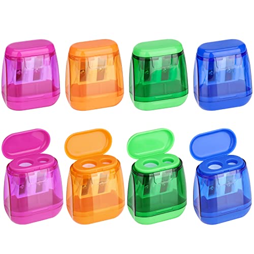 Catelves 8 Stücke 4 Farben Anspitzer mit Behälter,Anspitzer Kinder,Bleistiftspitzer,Bunter Doppelloch-Bleistiftspitzer und Manueller Pencil Sharpener,Oval Spitzer für Schule Büro von Catelves