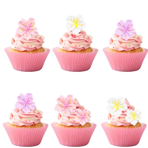 Catelves Geburtstag Tortendeko Blumen,25 Stück Pfirsichblüte Cupcake Topper aus Harz,Blumen Deko Torte 2 Größen,Blumen Tortendeko Hochzeit,Blumen Kuchen Deko,Blumen Muffin Deko Babyparty 2,2cm 2,9cm von Catelves