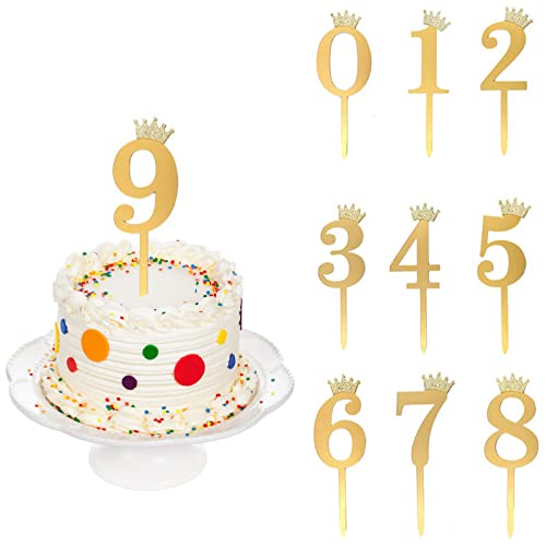 Catelves Happy Birthday Tortendeko Zahlen 0-9 Krone Cake Topper Geburtstag,10 Stück Acryl Anzahl Kuchendeko,Gold Kuchen Topper Geburtstag, Cupcake Topper für Geburtstag,Taufe,Hochzeitstorte,Jubiläum von Catelves