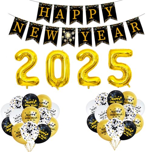 Catelves Silvester Deko 2025 Luftballon Dekoration Set, Ballons Neujahr Silvesterdeko,Happy New Year folienballon, Silvester Party Deko, 2025 Ballons,Silvesterpartydeko Accessoire für Silvesterparty von Catelves