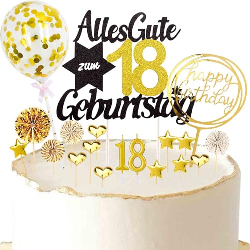 Catelves Tortendeko 18 Geburtstag Junge Mädchen,19 Stück Kuchen Deko 18 Geburtstag Junge mit Geburtstagskerze 18,Alles Gute zum 18 Geburtstag Torte Deko,Glitzer Cake Topper 18 Geburtstag Deko von Catelves