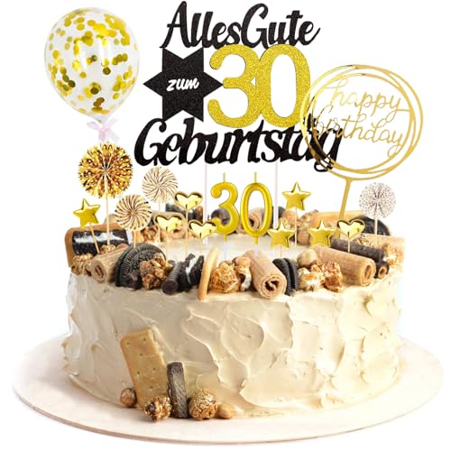 Catelves Tortendeko 30 Geburtstag Mann Frau,19 Stück Kuchen Deko 30 Geburtstag Frau,Cake Topper 30 Geburtstag Deko mit Geburtstagskerzen 30,Glitzer Happy 30th Birthday Kuchen Topper 30 Geburtstag von Catelves