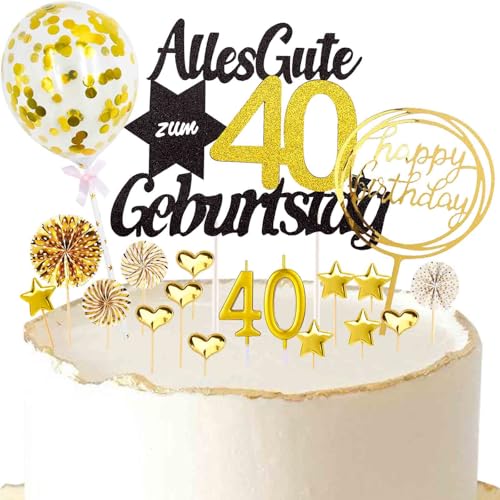 Catelves Tortendeko 40 Geburtstag Mann Frau,19 Stück Kuchendeko 40. Geburtstag mit Geburtstagskerzen 40,Glitzer Cake Topper 40. Geburtstag Mann,Happy 40th Birthday Topper,Torten Deko 40 jahre von Catelves