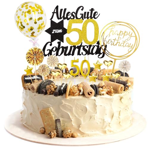 Catelves Tortendeko 50 Geburtstag Mann Frau,19 Stück Kuchendeko 50. Geburtstag Frau,Cake Topper 50 Geburtstag Deko,50 Geburtstag Torte Deko Geburtstagskerzen,Glitzer Kuchen Topper 50 Geburtstag von Catelves