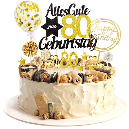 Catelves 80 Geburtstag Deko Torte,19 Stück Tortendeko 80. Geburtstag Frau Mann,Cake Topper 80 Geburtstag,Kuchendeko 80. Geburtstag Frau,Torten Topper 80 Geburtstagskerzen,Deko zum 80. Geburtstag Mann von Catelves