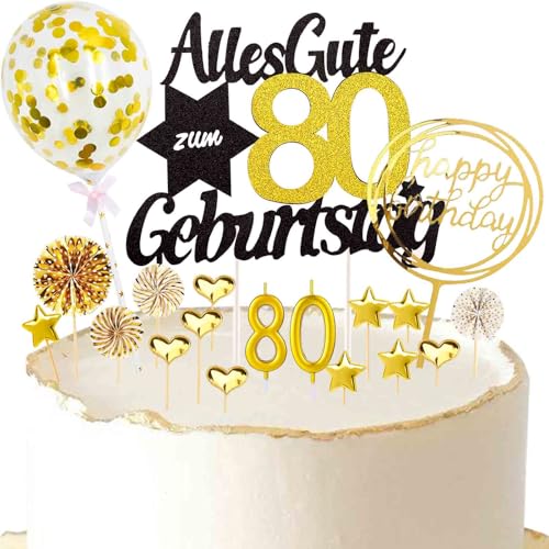 Catelves 80 Geburtstag Deko Torte,19 Stück Tortendeko 80. Geburtstag Frau Mann,Cake Topper 80 Geburtstag,Kuchendeko 80. Geburtstag Frau,Torten Topper 80 Geburtstagskerzen,Deko zum 80. Geburtstag Mann von Catelves