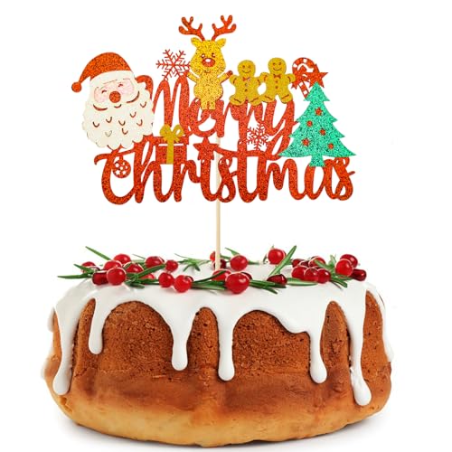 Catelves Weihnachten Tortendeko,Glitzer Weihnachten Cake Topper,Weihnachten Kuchendeko 16x11cm,Weihnachts Topper Cake Deko Christmas,Weihnachten Kuchen Topper für Weihnachten Neujahr Party Deko von Catelves