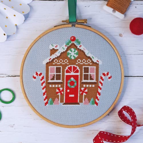 Kreuzstich-Set für Anfänger, Motiv: Lebkuchenhütte, modernes Set mit DMC-Garnen und Zweigart-Stoff von Caterpillar Cross Stitch