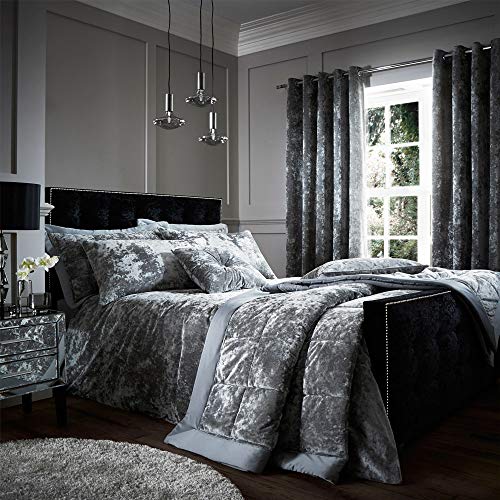 Catherine Lansfield, Bettbezug-Set, Pannesamt, silberfarben, Polyester, Silber, Super King Size von Catherine Lansfield