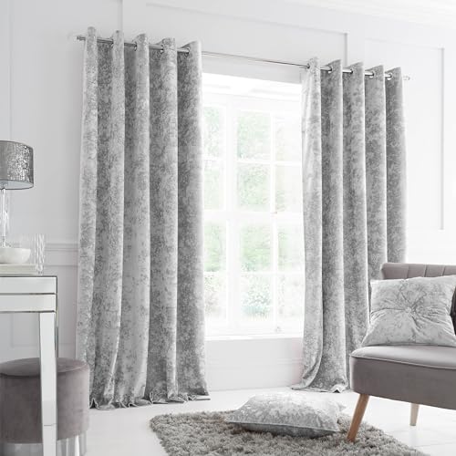 Catherine Lansfield Knautschsamt Vorhänge mit Ösen, Pannesamt, Polyester, Silber, Eyelet Curtains-66x72 Inch von Catherine Lansfield