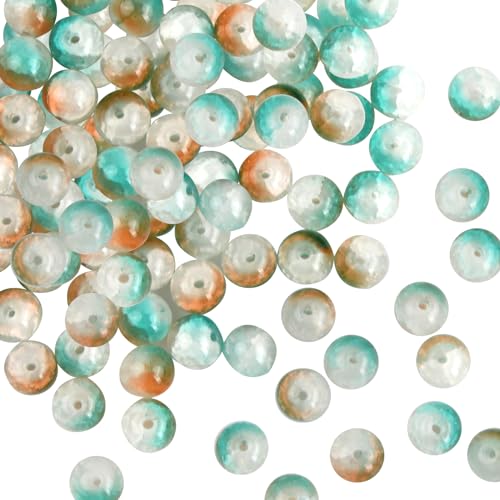 100 Stück Runde Lose Perle, Crackle Glasperlen 10mm zum Basteln, Bunte Gradient Bastelperlen mit Löchern für DIY Halskette Armband Schmuckherstellung von Catime