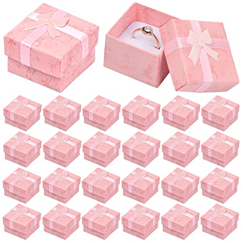 24 Stück Geschenkschachtel Ringbox Klein Schmuckkästchen Papier Geschenkbox Schmuckschatulle mit Schleife Für Anhänger, Halsketten Ringe Ohrringe Geschenkverpackung, 4x4x3cm (Rosa) von Catime