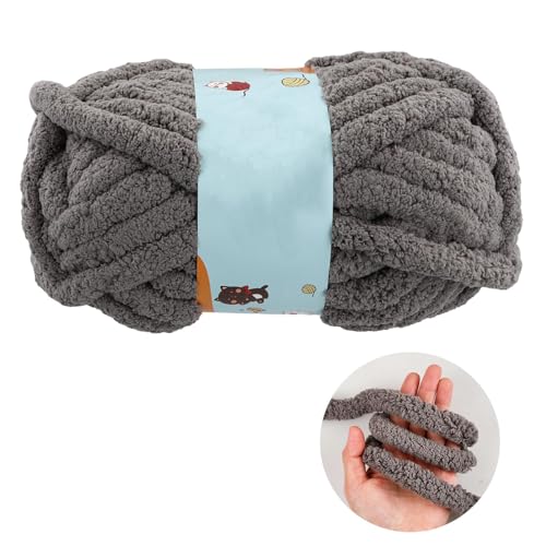 25,6m Häkelgarn 226g, 2mm Wolle zum Häkeln Stricken, Stickgarn Weiches, Häkelwolle Dickes Garn Plüsch, Chunky Garn für Taschen Gestrickte Decke Teppich Hüte Schuhe Kleidung Haustier Bett (Grau) von Catime