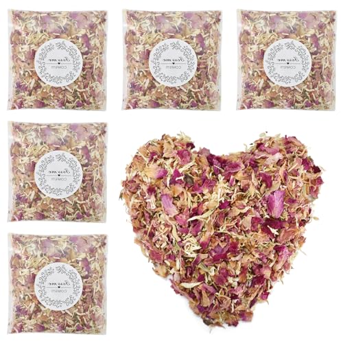 5 Packungen Natürliches Hochzeitskonfetti, Rosenblüten Getrocknet Deko, Biologisch Abbaubare Blüten Konfetti, Blütenkonfetti Hochzeit Streublumen, Gemischte Rose, Chrysantheme, Lavendel von Catime