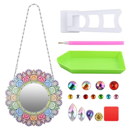 5D DIY Diamond Painting Taschenspiegel, 19cm Diamant Malerei Geschenke, Rund Diamond Painting Spiegel Set Kann aufgehängt werden, Acryl Mandala Malerei Kompaktspiegel für Dekoration Erwachsene Kinder von Catime