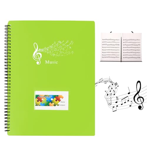 A4 Notenmappem, Notenblattordner, Notenordner Klavier, Notenhefter für Musiknoten, Dokumentenmappe Sammelmappe, Spiralhefter Kunststoff für Notenblätter Chor 30 Fächer/60 Seiten (Hellgrün) von Catime