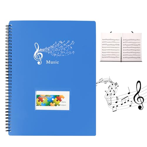 A4 Notenmappem, Notenblattordner, Notenordner Klavier, Notenhefter für Musiknoten, Dokumentenmappe Sammelmappe, Spiralhefter Kunststoff für Notenblätter Chor 30 Fächer/60 Seiten (Himmelblau) von Catime