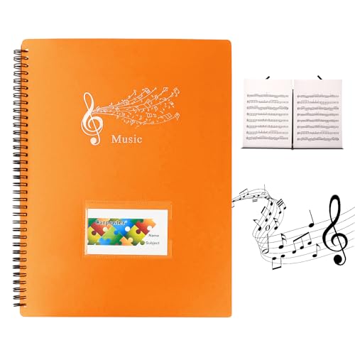 A4 Notenmappem, Notenblattordner, Notenordner Klavier, Notenhefter für Musiknoten, Dokumentenmappe Sammelmappe, Spiralhefter Kunststoff für Notenblätter Chor 30 Fächer/60 Seiten (Orange) von Catime