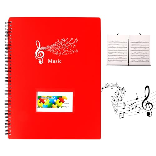 A4 Notenmappem, Notenblattordner, Notenordner Klavier, Notenhefter für Musiknoten, Dokumentenmappe Sammelmappe, Spiralhefter Kunststoff für Notenblätter Chor 30 Fächer/60 Seiten (Rot) von Catime