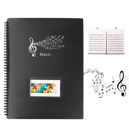 A4 Notenmappem, Notenblattordner, Notenordner Klavier, Notenhefter für Musiknoten, Dokumentenmappe Sammelmappe, Spiralhefter Kunststoff für Notenblätter Chor 30 Fächer/60 Seiten (Schwarz) von Catime