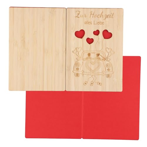 Hochzeitskarte Holz mit Umschlag, Geldgeschenk Karte zur Hochzeit, Valentinstag Grußkarten, Personalisiert Glückwunschkarte für Brautpaar Jahrestag Frau MäNner Einladungskarten Familie (C) von Catime