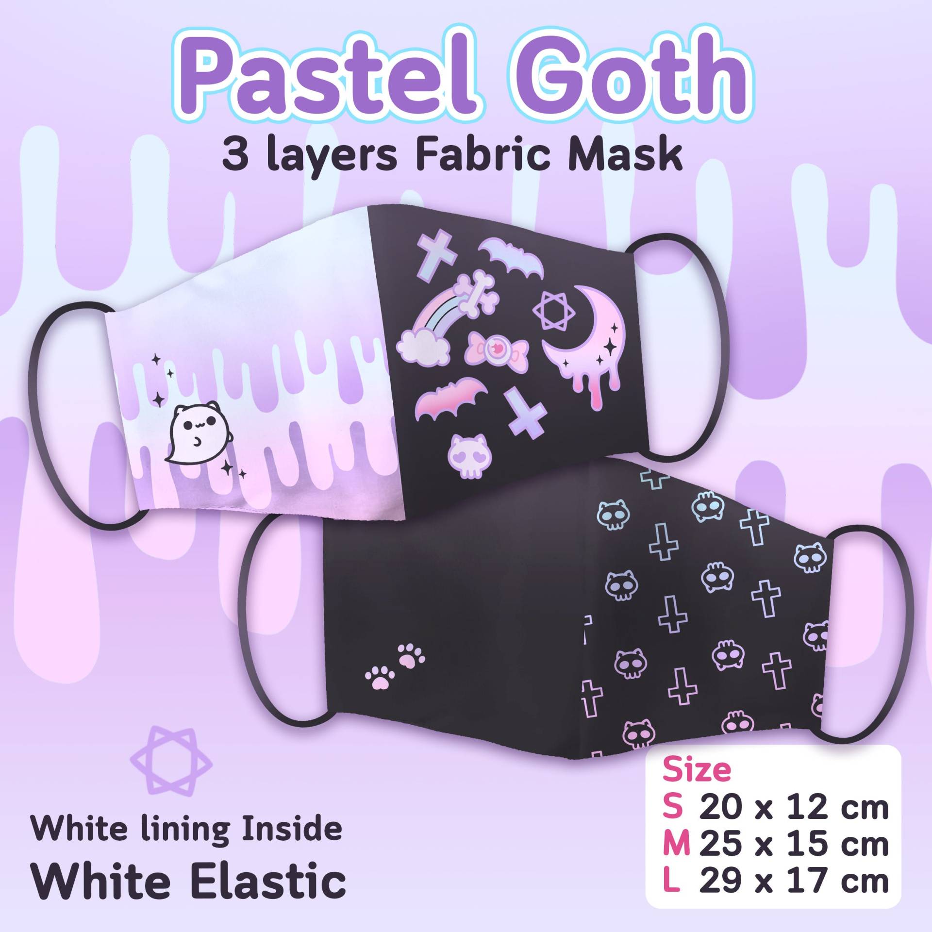 Pastell Goth Gesichtsmaske/Süße Stoffmaske Im Kawaii-Stil Harajuku Stil Maske Halloween von CatseyeArtsShop