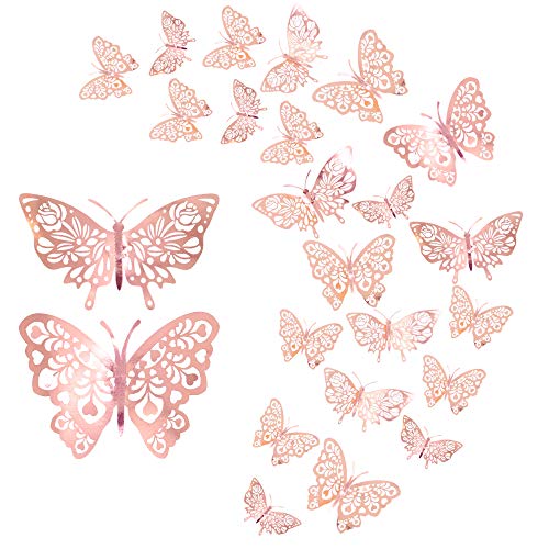 24 Stücke Schmetterling Wandaufkleber,CattleyaHQ Mixed 3D Schmetterlinge Wandtattoos,Lebhaft Blitz Wandaufkleber für Zuhause, Schlafzimmer, Babyzimmer Dekoration (Rosegold) von CattleyaHQ