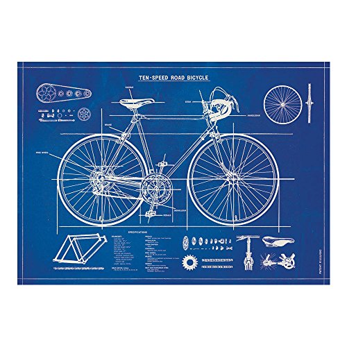 Cavallini Decorative Wrap, Bicycle Blueprint, 20 x 28 inches, Blue (WRA-BICBP) von Cavallini