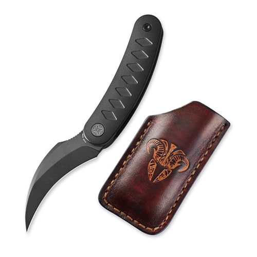 Cavol Kage Klappmesser mit Lederscheide,64mm M390 PVD Klinge Pikal Messer Taschenmesser,Titanlegierung Griff Folding Knife,Outdoor EDC Pocket Knife(schwarz&Lederscheide) von Cavol