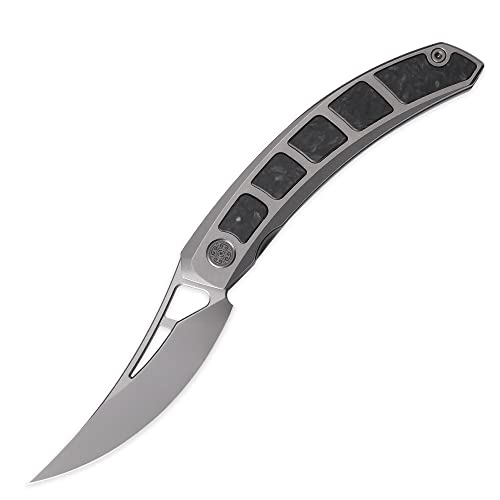 Cavol Kamasu Front Flipper Klappmesser,95mm M390 Stahlklinge Folding Knife,6AL4V Titan & GITD Carbon Fiber Griff leuchtend im Dunkeln, Titan-Taschenclip EDC-Messer(grau) von Cavol