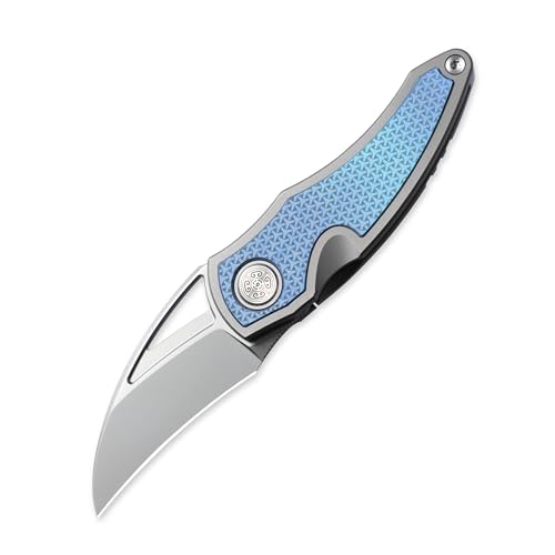 Cavol Karasu Taschen-Klappmesser,54mm graue Keramik M390 Stahlklinge Titan Griff Front Flipper Messer Folding Knife,Kleines EDC Messer mit Taschenclip (Graublau) von Cavol