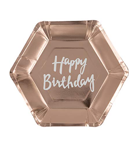 Cavore Happy Birthday Teller Rosegold – 8 Stück – Pappteller in Rosa Gold für Geburtstag Mädchen – Partygeschirr Einweg von Cavore