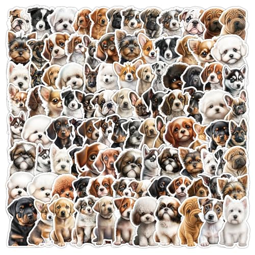 100 Stück Niedliche Hunde Aufkleber, Welpen Aufkleber Kinder, Lustiges Hund Aufkleber, Wasserdicht Vinyl Stickers für Scrapbook Notebook Kartenherstellung Wasserflaschen Telefon Gepäck von CavspkArt