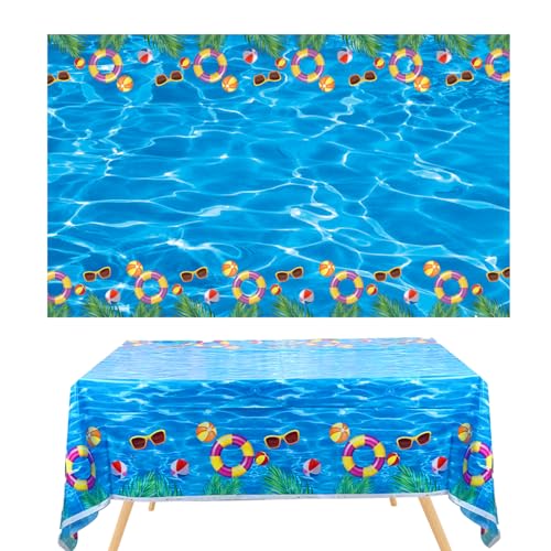 2 Stück Hawaiian Luau Party Tischtuch,Blau 130 x 220cm Plastik Partytischdecken,Sommer Pool Party Dekorationen Tischdecken für Geburtstag Party Zubehör von CavspkArt