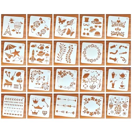 20 Stück Schablonen zum Basteln Wiederverwendbar, DIY Schablonen Zeichnen Set, Stencil Schablone Blume Schmetterling Diamant Wolke Sonne für Scrapbook Home Decor Notebook Fenster Wand (G1) von CavspkArt