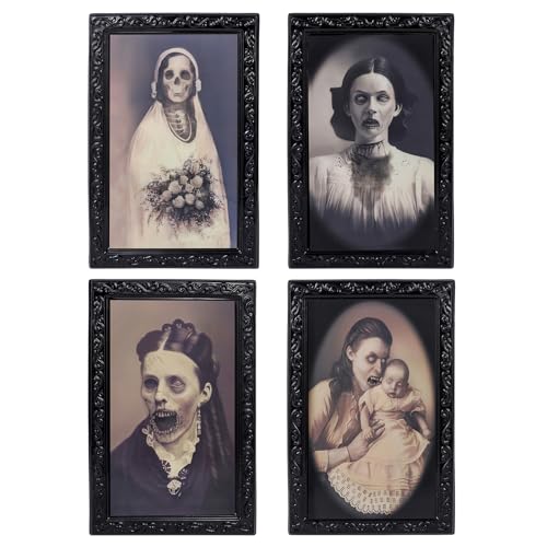 4Pcs 3D Halloween Horror Portrait Halloween Wandbilder Horror Deko Wechselndes Gesicht Halloween Deko Horror Bilderrahmen Gruseliger Bilderrahmen für Wohnkultur, 28x22cm von CavspkArt