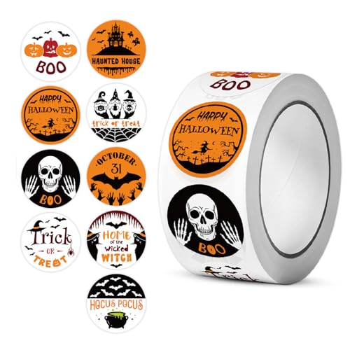 500 Pcs Halloween Geschenketiketten Aufkleber Kürbis Halloween Sticker Fledermaus-Totenkopf Geist Halloween Aufkleber für Kinder Für Geschenkverpackungen Buchstaben DIY Handwerk von CavspkArt