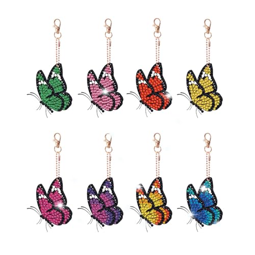 CavspkArt 8 Stück DIY Schmetterling Diamant Malerei Anhänger Set, 5D Doppelseitig Diamond Art Painting Keychain Schmetterling, Diamant Malerei Schlüsselanhänger Schmetterling mit DIY-Werkzeugen von CavspkArt