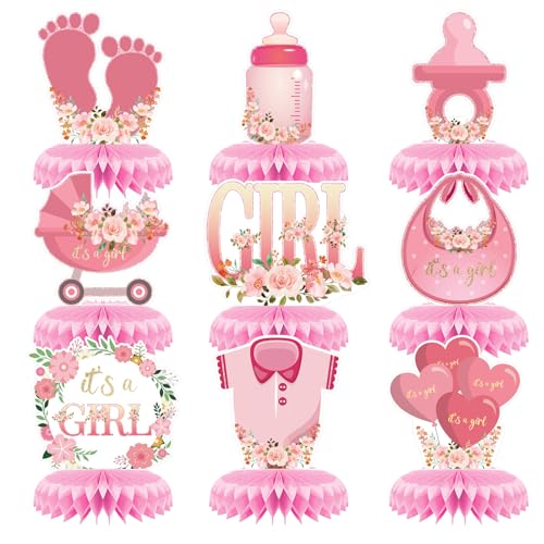 9 Stück Baby-Party-Waben-Mittelstücke, rosa Tischdekoration für Baby-Mädchen, 3D-Waben-Mittelstücke, Tischdekoration für Babyparty, Partyzubehör von CavspkArt