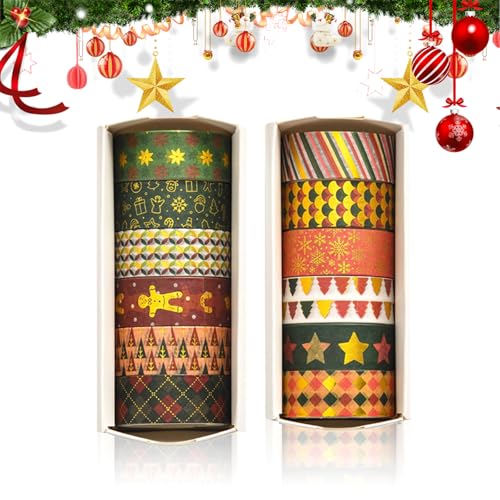 CavspkArt 12 Rollen Weihnachten Washi Tape GoldFolie Dekorative Washi Klebeband Weihnachten Scrapbook Klebeband DIY GoldFolie Weihnachten Masking Tape für Scrapbooking Geschenk Verpackung (A) von CavspkArt