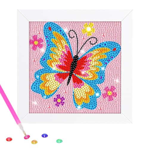 CavspkArt Diamond Painting Kinder,DIY Schmetterling Diamant Malerei Kinder mit Holzrahmen,Schmetterling Arts Craft Diamond Painting Kinder Set für Erwachsene,Kinder,Home Decor (A) von CavspkArt