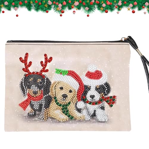 CavspkArt Weihnachten Diamant Malerei Kosmetiktasche Diamond Art Painting Weihnachten Hund Diamant Malerei Geldbörse 5D DIY Hund Diamant Painting Handtasche für Weihnachten Dekoration (A) von CavspkArt