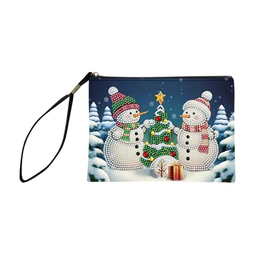 DIY Diamant Malerei Kosmetiktasche Weihnachtsbaum Schneemann Muster, 5D Mode Diamant Malerei Taschen und Geldbörsen mit Reißverschluss, Diamant Kunst Malerei Geldbörse für Mädchen Frauen Geschenk von CavspkArt