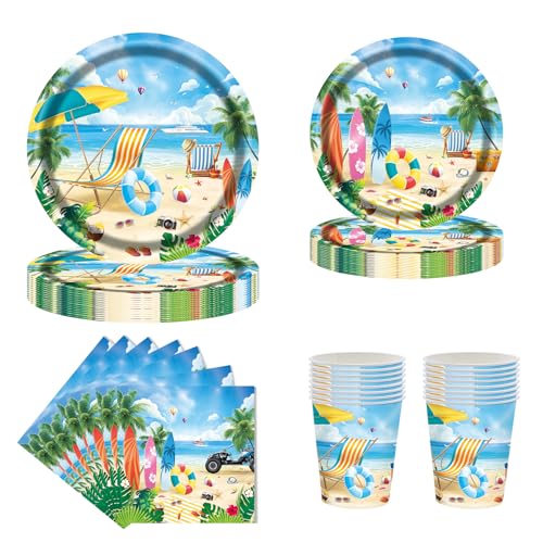 Hawaii-Party-Teller-Set für 16 Gäste, Hawaii-Partygeschirr Papier, tropischer Partyteller, hawaiianisches Luau-Partygeschirr inklusive Tassen, 22,9 cm und 17,8 cm Teller, Servietten von CavspkArt